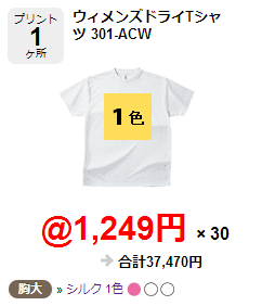 301-ACWドライTシャツ1色プリントの場合