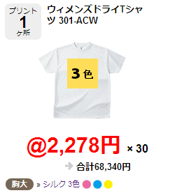 301-ACWドライTシャツ3色プリントの場合