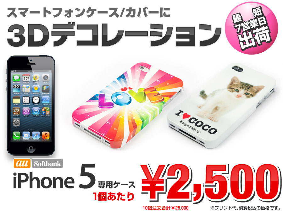 3Dデコレーションプリント　iPhone5専用ケースを1個あたり【￥2,500】で販売中！10個セット￥25,000